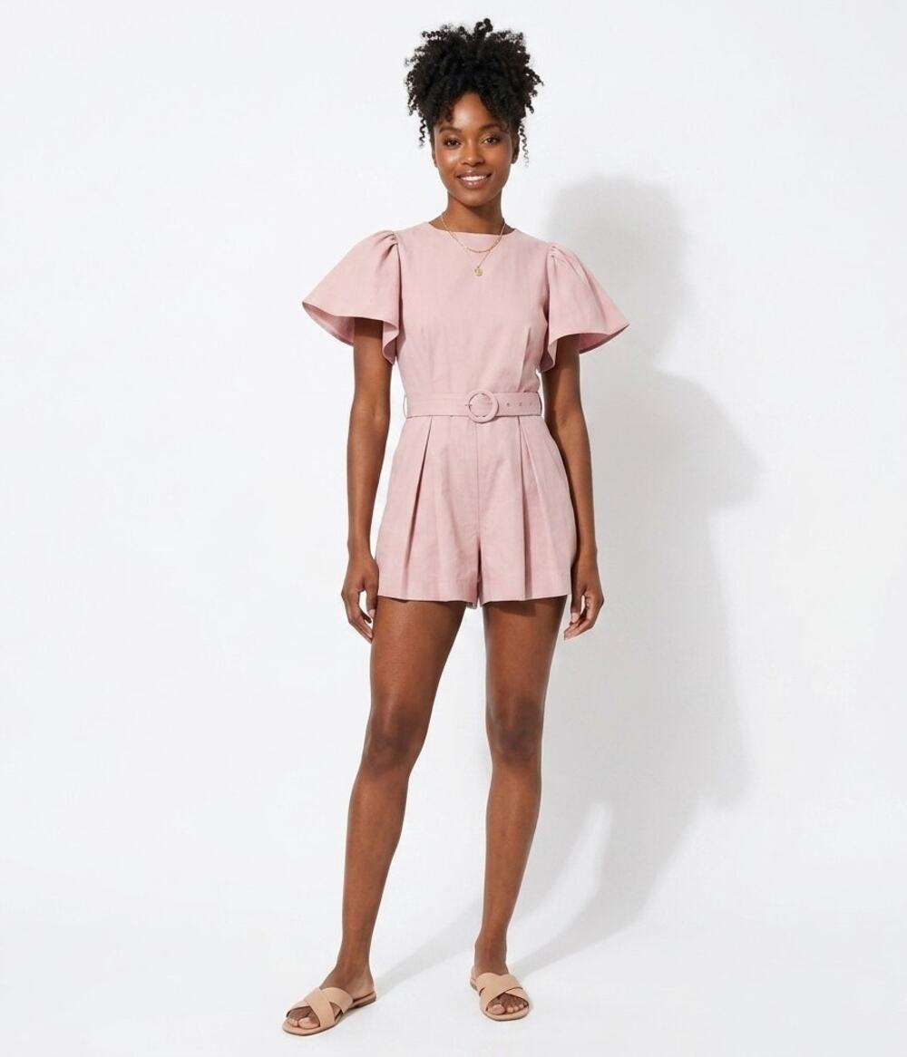 LPA‎ Uma Belted Romper Size XS Short Sleeve Open Back Blush Pink Summer Revolve